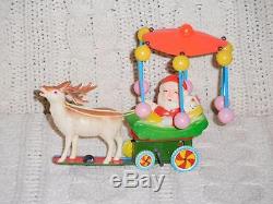 Vintage PREWAR Japan Tin & Celluloid Wind Up Santa Reindeer Sleigh