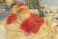Vintage Paper Mache Pulp Santa Sleigh Rein Deer Candy Container (3039) VV7