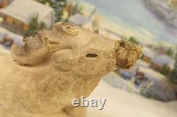 Vintage Paper Mache Pulp Santa Sleigh Rein Deer Candy Container (3039) VV7