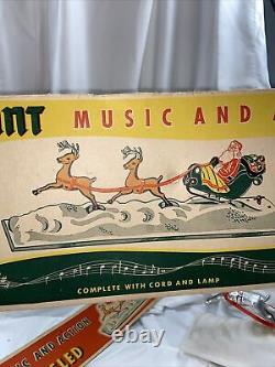 Vintage Paramount Plastic Santa in Sleigh with Reindeer Wind up NO LIGHT