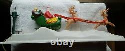 Vintage Paramount Santa Reindeer Sled Music Box, Lights Up Christmas Works