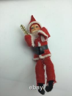 Vintage Pipecleaner Santa riding Sleigh and reindeers, Mica Glitter decor