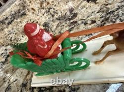 Vintage Plastic Santa With sleigh And Reindeer In Original Box
