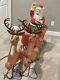 Vintage Poloron Blow Mold Santa In Red Sleigh With Runners & 2 Reindeer W Stands