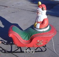Vintage Poloron Blow Mold Santa in RED Sleigh with RUNNERS & 2 Reindeer w stands