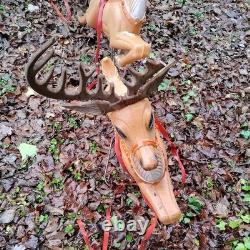 Vintage Poloron Christmas Santa Claus Sleigh Reindeer Blow Mold 34