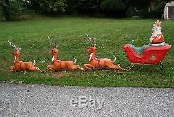 Vintage Poloron Reindeer and 39 Santa christmas sleigh lighted Blow mold set