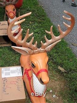 Vintage Poloron Reindeer and 39 Santa christmas sleigh lighted Blow mold set