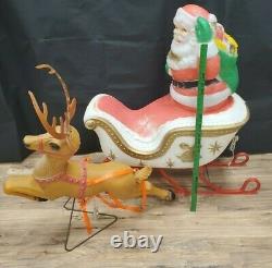 Vintage Poloron Santa Sleigh Reindeer Blow Mold Christmas Yard Decor Light