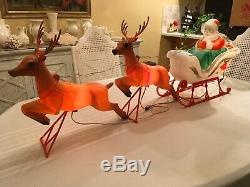 Vintage Poloron Santa Sleigh Reindeer Blow Mold WithBox