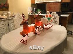 Vintage Poloron Santa Sleigh Reindeer Blow Mold WithBox