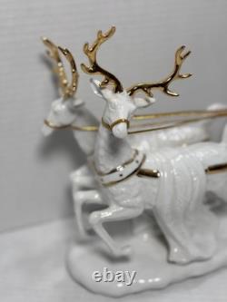 Vintage Porcelain & Gold Santa's Sleigh Figurine 12 Christmas Decor RARE