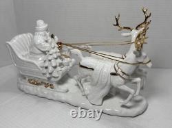 Vintage Porcelain & Gold Santa's Sleigh Figurine 12 Christmas Decor RARE