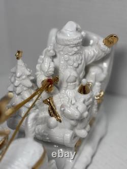 Vintage Porcelain & Gold Santa's Sleigh Figurine 12 Christmas Decor RARE