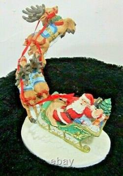 Vintage Porcelain Santa In Sleigh With Flying Reindeer Statue Figurine By Jaimy