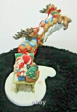 Vintage Porcelain Santa In Sleigh With Flying Reindeer Statue Figurine By Jaimy