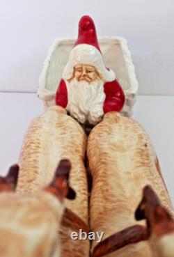 Vintage Pottery Santa Claus on a Reindeer Drawn Sleigh Germany Japan