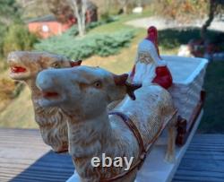 Vintage Pottery Santa Claus on a Reindeer Drawn Sleigh Germany Japan