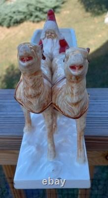 Vintage Pottery Santa Claus on a Reindeer Drawn Sleigh Germany Japan