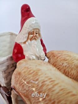 Vintage Pottery Santa Claus on a Reindeer Drawn Sleigh Germany Japan