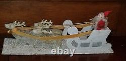 Vintage Putz Clay Santa Mica Celluloid Reindeer Cardboard Sleigh Candy CONTAINER