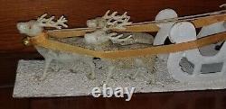 Vintage Putz Clay Santa Mica Celluloid Reindeer Cardboard Sleigh Candy CONTAINER
