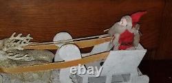 Vintage Putz Clay Santa Mica Celluloid Reindeer Cardboard Sleigh Candy CONTAINER