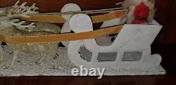 Vintage Putz Clay Santa Mica Celluloid Reindeer Cardboard Sleigh Candy CONTAINER