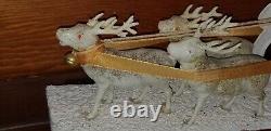 Vintage Putz Clay Santa Mica Celluloid Reindeer Cardboard Sleigh Candy CONTAINER
