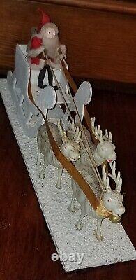 Vintage Putz Clay Santa Mica Celluloid Reindeer Cardboard Sleigh Candy CONTAINER