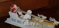 Vintage Putz Clay Santa Mica Celluloid Reindeer Cardboard Sleigh Candy CONTAINER