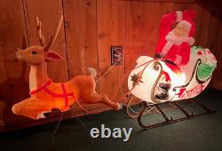 Vintage RARE Empire Giant SANTA CLAUS SLEIGH REINDEER Blow Mold Illuminated