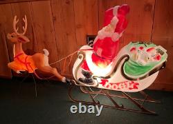 Vintage RARE Empire Giant SANTA CLAUS SLEIGH REINDEER Blow Mold Illuminated