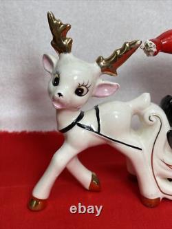 Vintage RARE UCAGCO Waving Pixie Elf Santa Suit Reindeer Sleigh Gold Trim