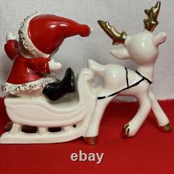 Vintage RARE UCAGCO Waving Pixie Elf Santa Suit Reindeer Sleigh Gold Trim
