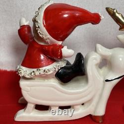Vintage RARE UCAGCO Waving Pixie Elf Santa Suit Reindeer Sleigh Gold Trim