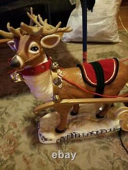 Vintage RARE lighter sleigh Animated Santa reindeer Display xmas Decor 39 long