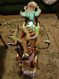 Vintage RARE lighter sleigh Animated Santa reindeer Display xmas Decor 39 long