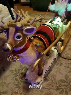 Vintage RARE lighter sleigh Animated Santa reindeer Display xmas Decor 39 long