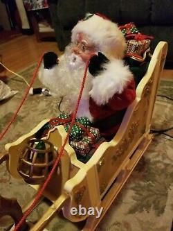 Vintage RARE lighter sleigh Animated Santa reindeer Display xmas Decor 39 long
