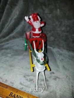 Vintage ROSBRO Plastic Santa Sleigh & Reindeer