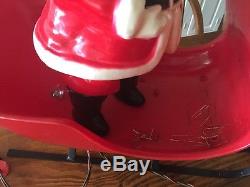 Vintage Rare Tabletop Blow mold Hard Plastic Christmas Santa Sleigh Reindeer