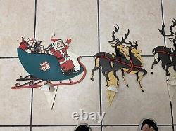 Vintage Reindeer Santa Sleigh Plastic Christmas Decorations