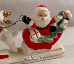 Vintage Relco Christmas Santa Sleigh + Reindeer Candle Holder (1 Broken Antler)