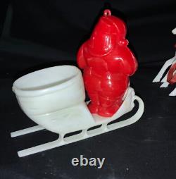 Vintage Rosen/rosbro Plastic Christmas Table Display Santa, Sleigh & Reindeer