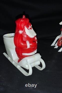Vintage Rosen/rosbro Plastic Christmas Table Display Santa, Sleigh & Reindeer