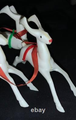 Vintage Rosen/rosbro Plastic Christmas Table Display Santa, Sleigh & Reindeer