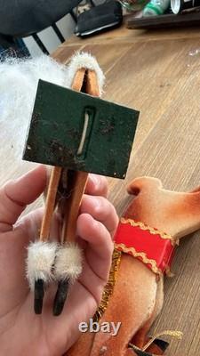 Vintage Rubber Face Santa Doll 2 Reindeer Wood Sleigh Folding Christmas Decor