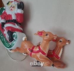 Vintage SANTA CLAUS & Reindeer Sleigh Empire Blow Mold 1970 USA