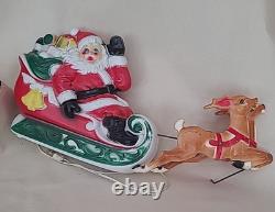 Vintage SANTA CLAUS & Reindeer Sleigh Empire Blow Mold 1970 USA